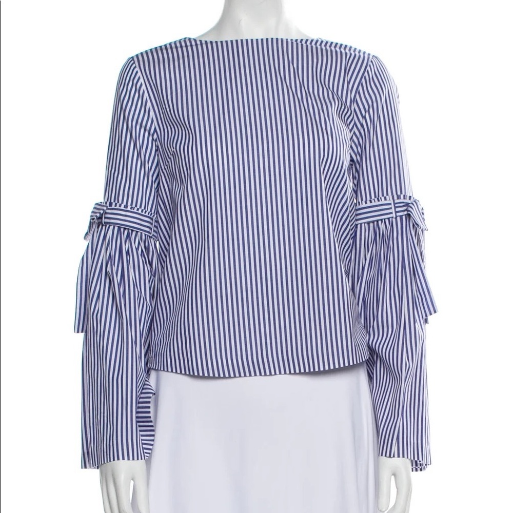 Catherine Malandrino bell sleeves‎ striped shirt button back crew neck